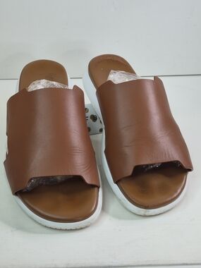 Hermes Brown Slide Sandals with White Soles